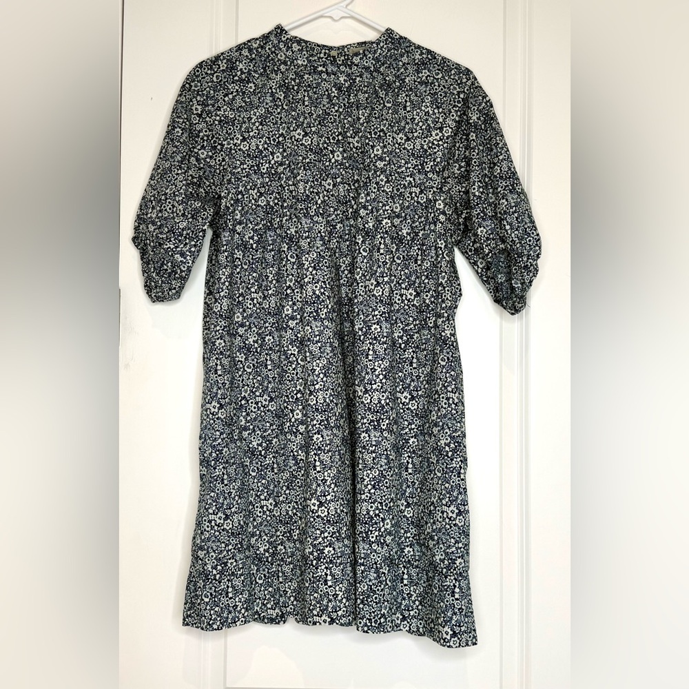 Everlane The Shirred Floral Mini Dress Navy women’s size M Cotton